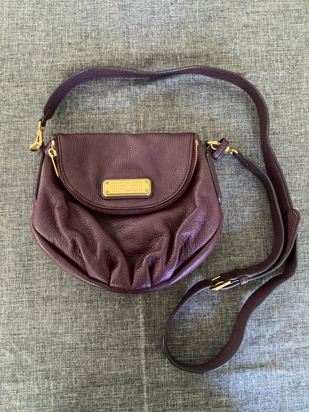 Marc by Marc Jacobs Plum Pebbled Leather Crossbody with Gold Plaque